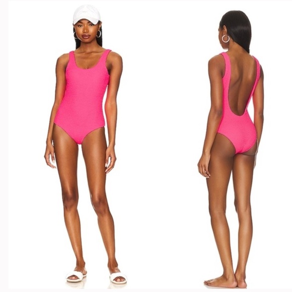NEW Free People It’s Now Cool Low Back One Piece Swimsuit Neon Pink Crimp Large - Picture 1 of 8